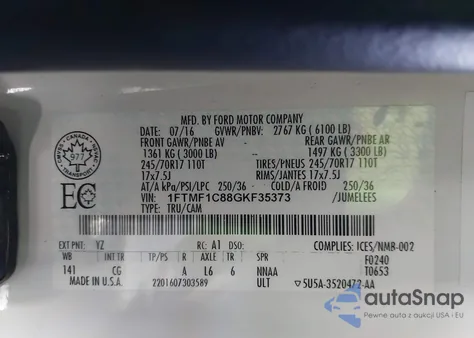 2016 Ford F-150 Xl from USA, damaged, VIN 1FTMF1C88GKF35373